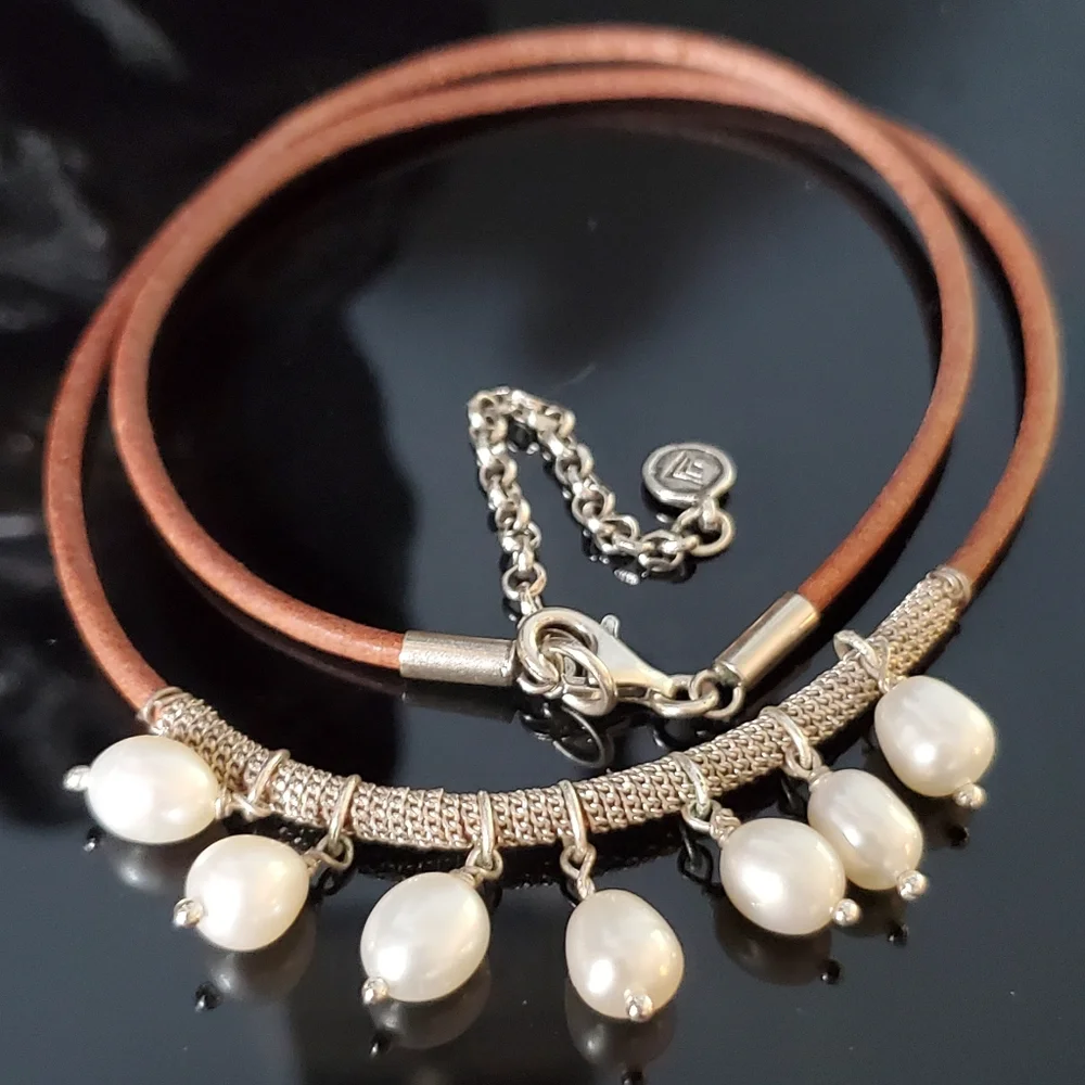 Silpada Pearls Of Wisdom sterling leather and freshwater pearl necklace - Picture 13 of 14